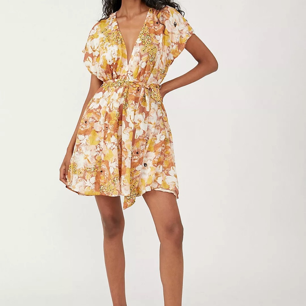 Free People Freddie Tie Mini Dress Floral